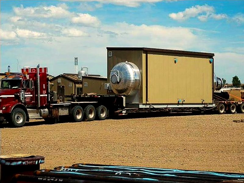 Skid-mounted production equipment during fabrication
